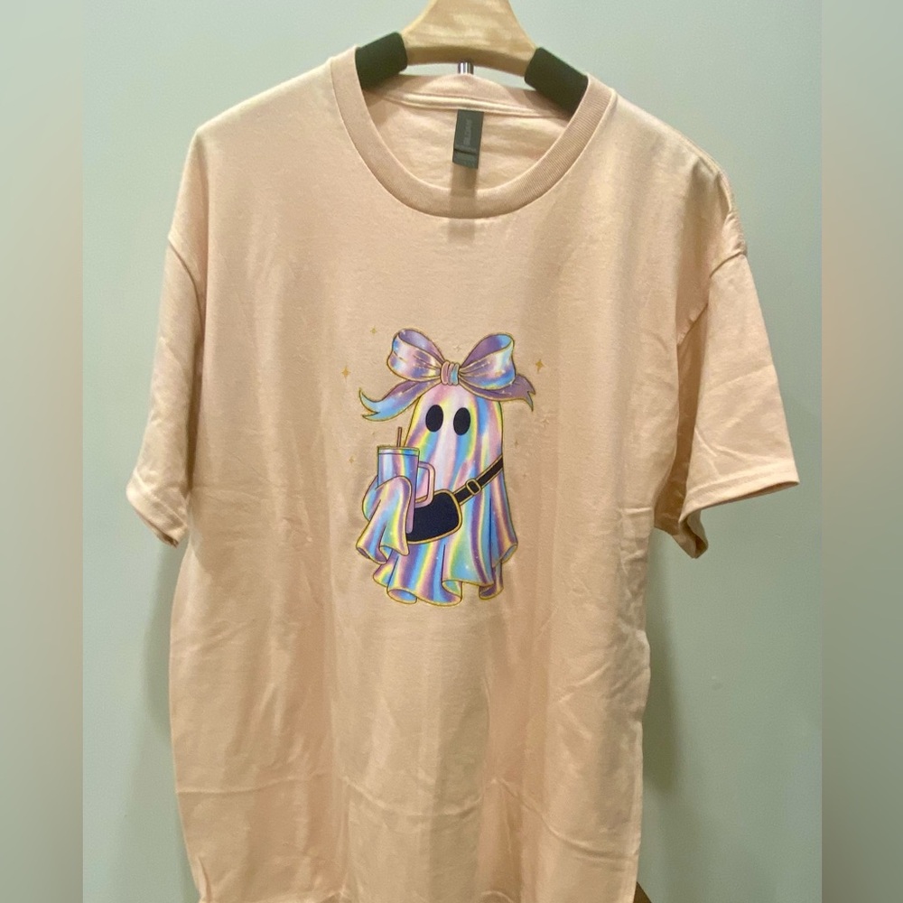 Gildan Adult blush/beige Ghost Tee with Holographic Design